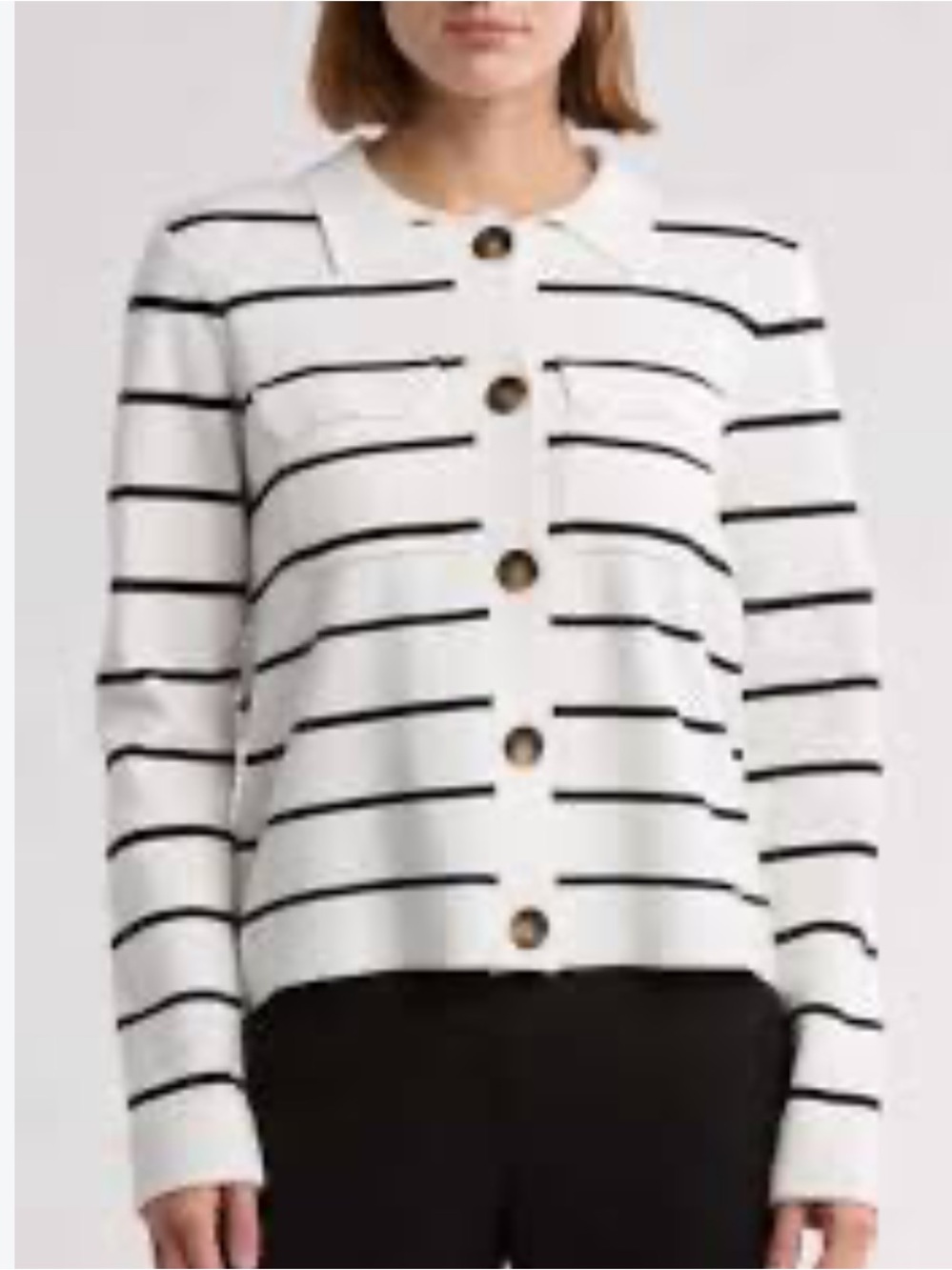 T Tahari White Cardigan with Black Stripes